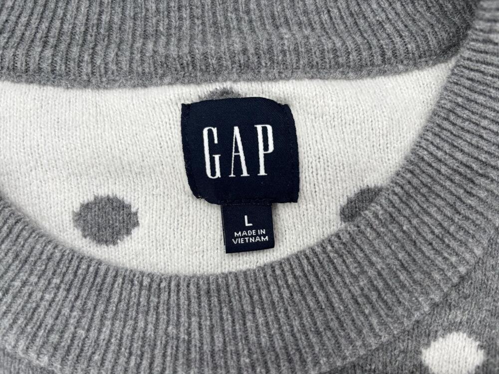Gap Preppy Old Money L Gray Polka Dot Crewneck Long Sleeve Cotton Knit Sweater - Picture 3 of 5